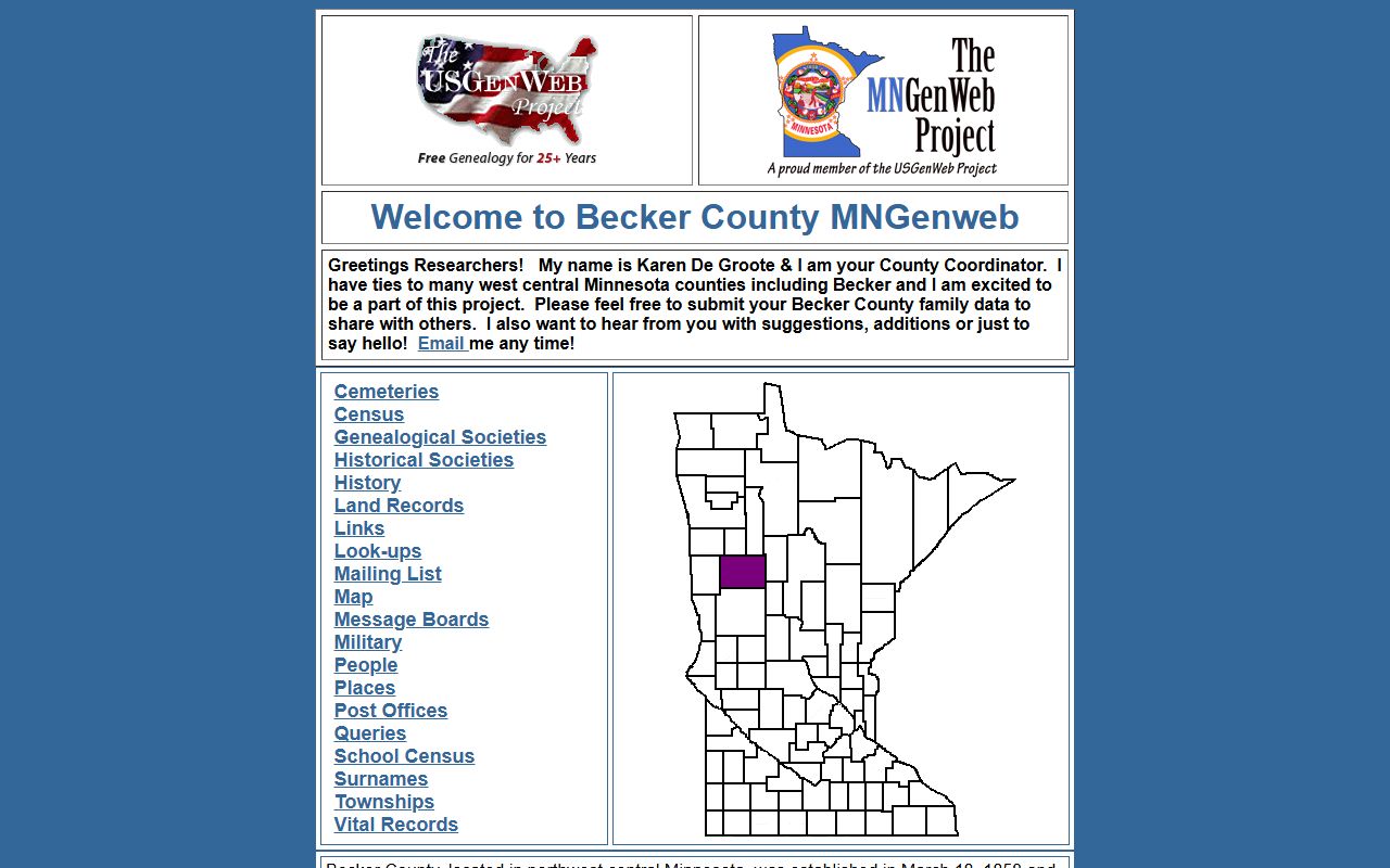 Becker County MNGenWeb genealogy records and resources
