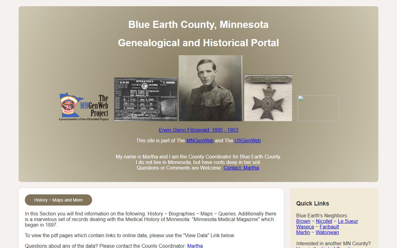Blue Earth County MNGenWeb genealogy records and research resources