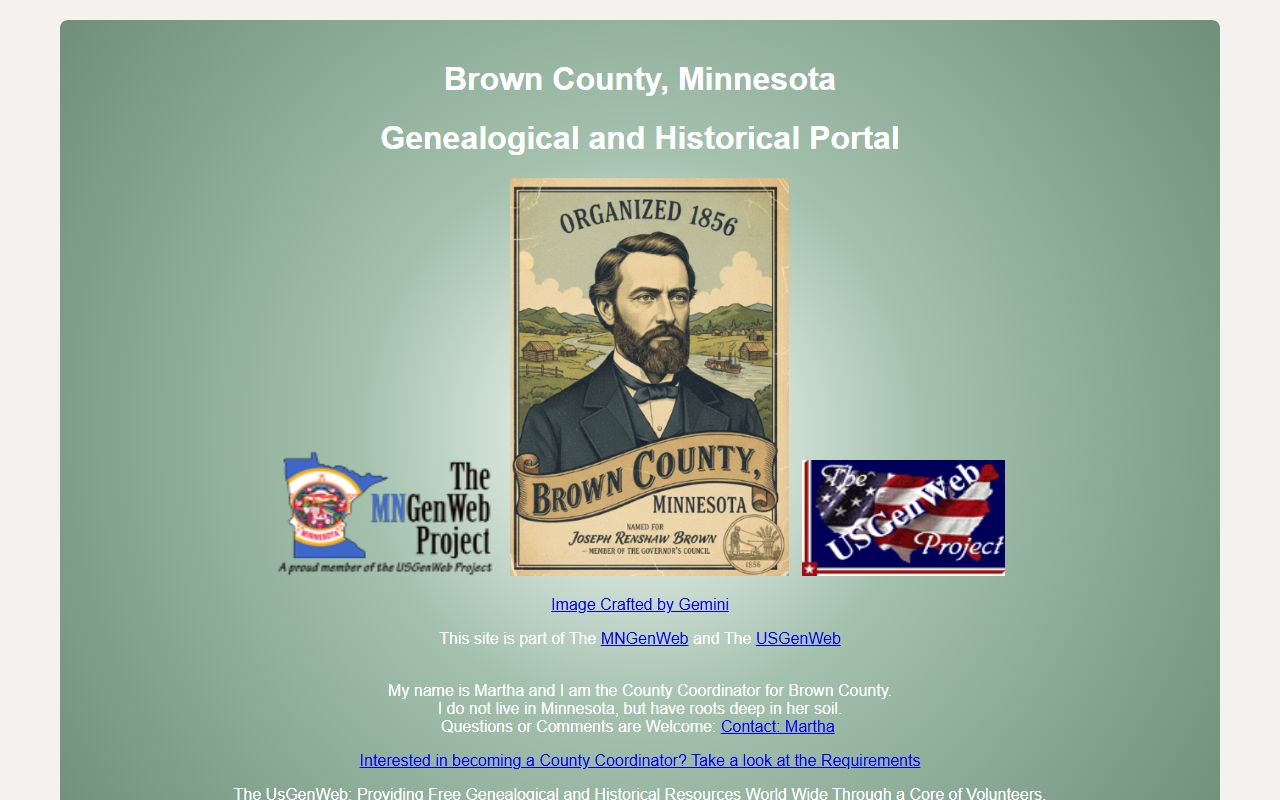 Brown County MNGenWeb genealogy records and research resources