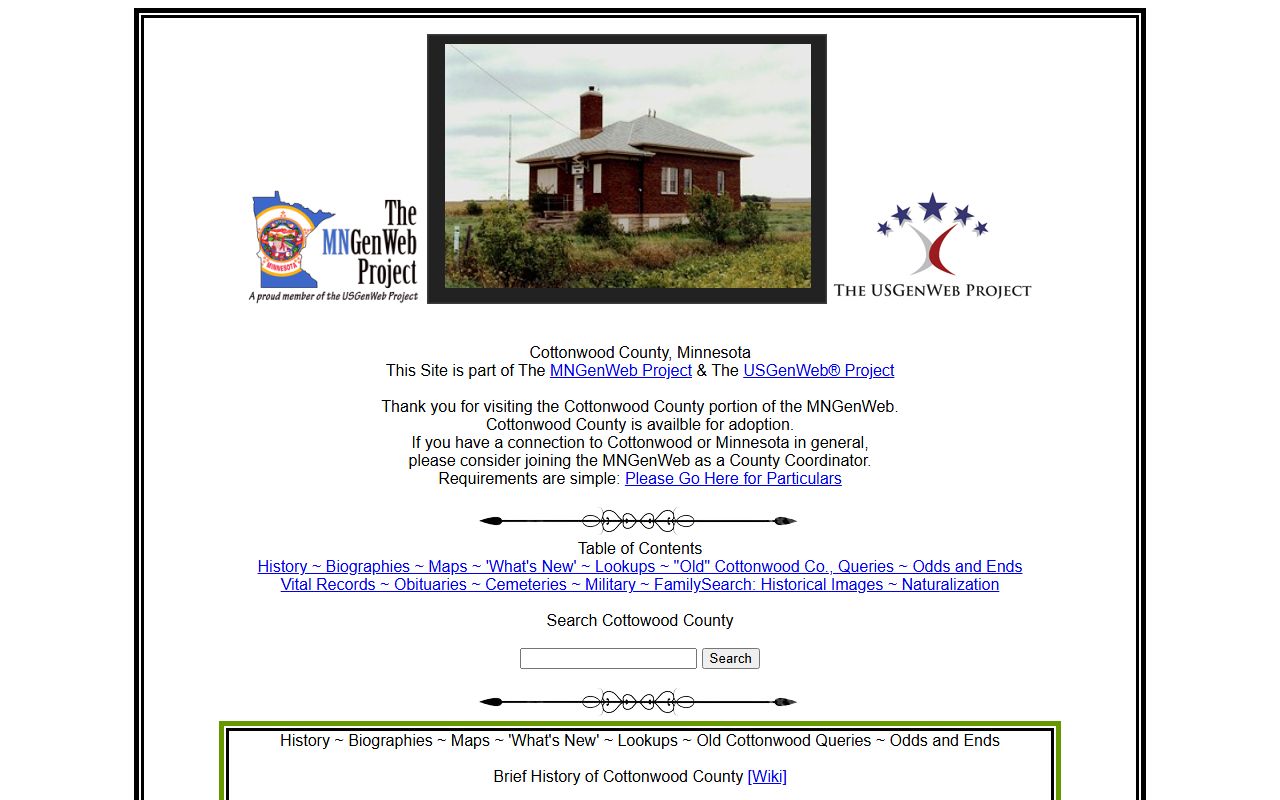 Cottonwood County MNGenWeb genealogy records