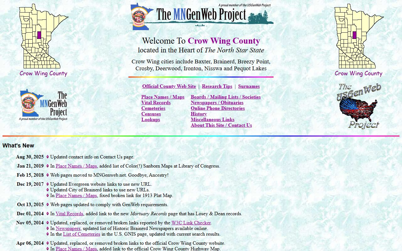Crow Wing County MNGenWeb genealogy records