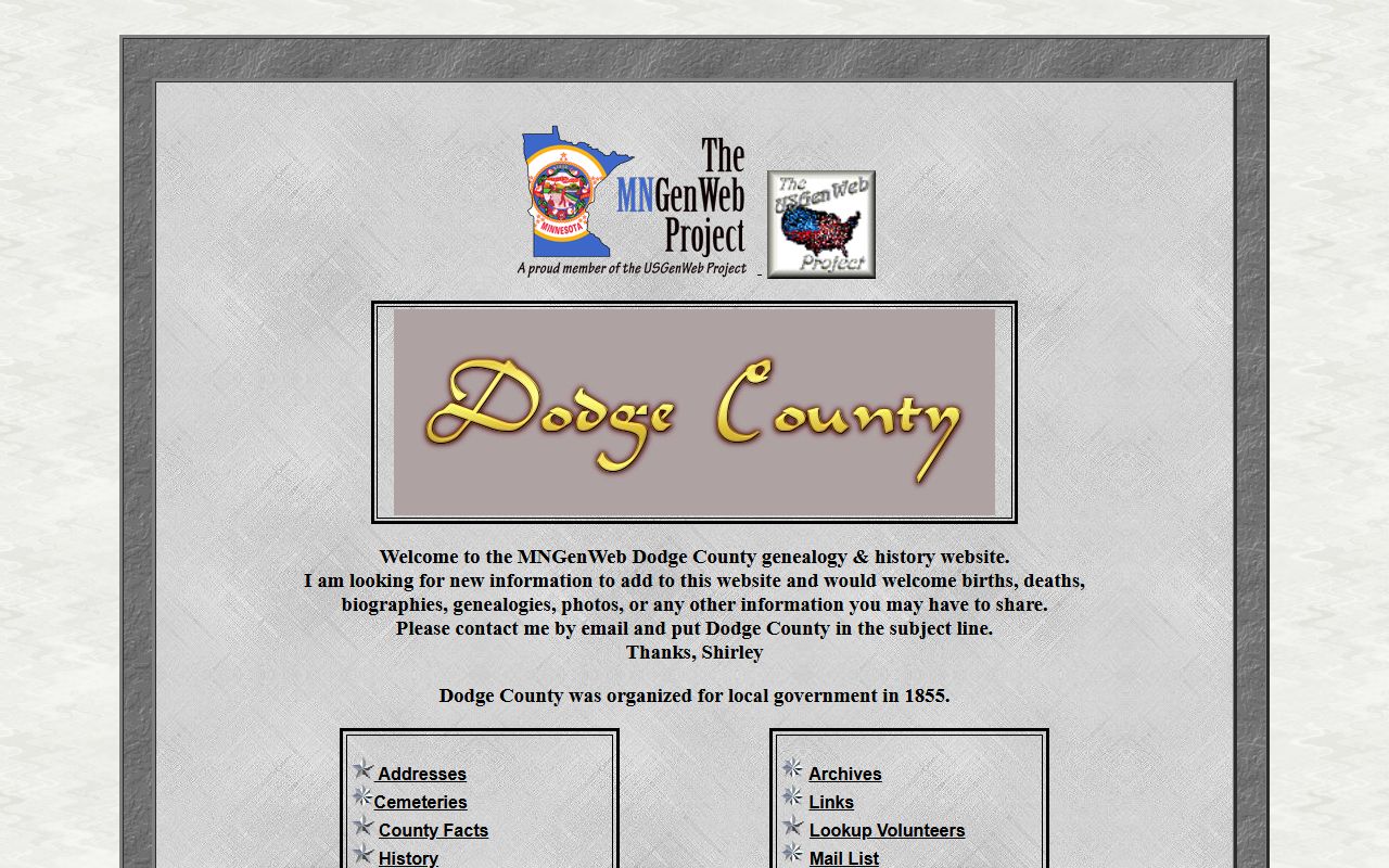 Dodge County MNGenWeb genealogy records
