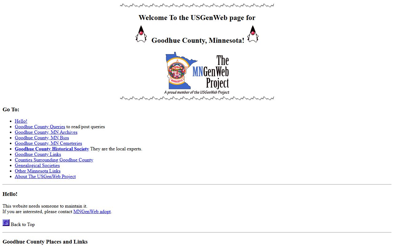 Goodhue County genealogy records MNGenWeb