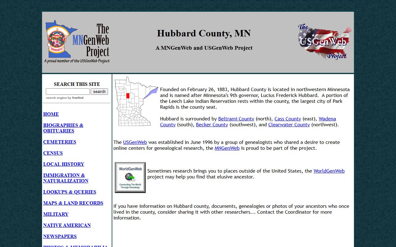 Hubbard County genealogy records MNGenWeb