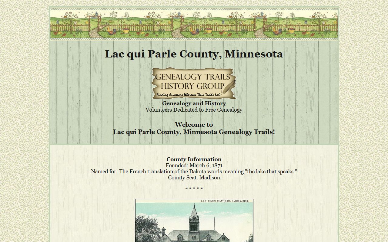 Genealogy Trails Lac qui Parle County Minnesota records