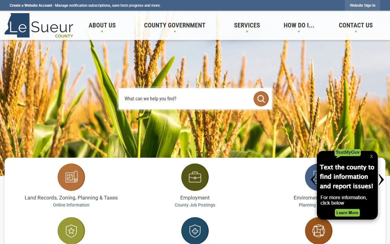 Le Sueur County government website for genealogy records