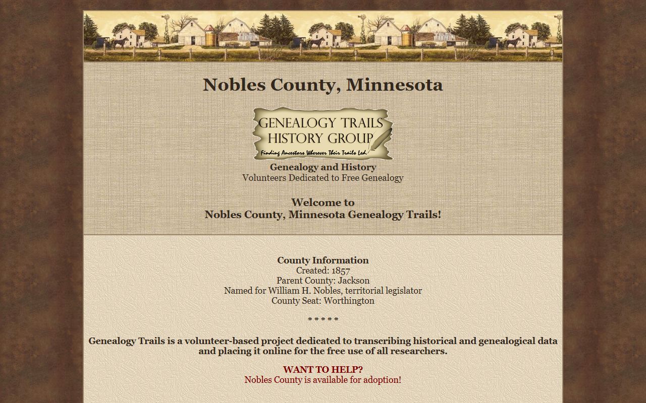 Nobles County Genealogy Trails genealogy records