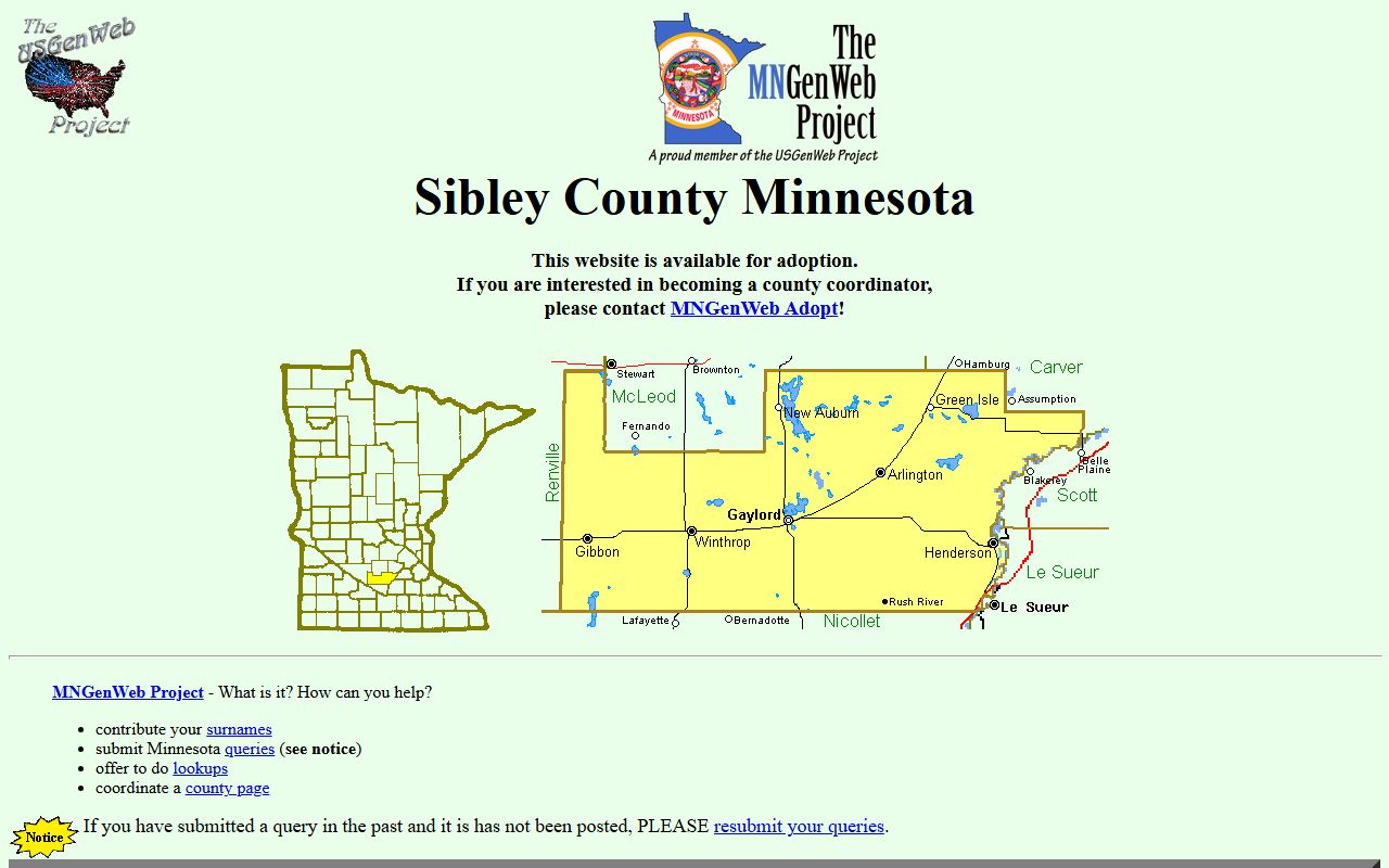 Sibley County genealogy records