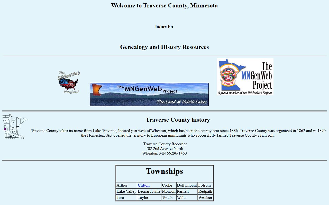 Traverse County MNGenWeb genealogy records