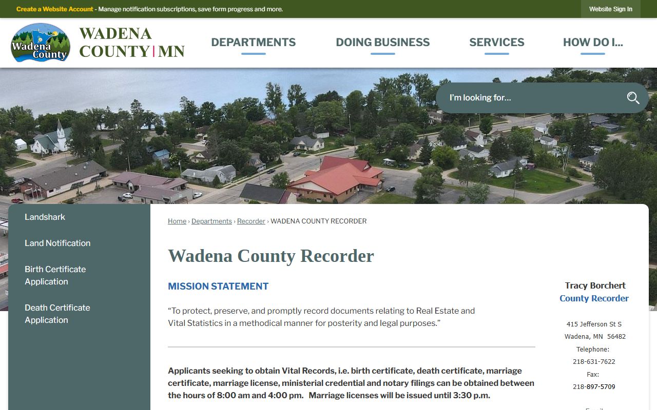 Wadena County Recorder genealogy records