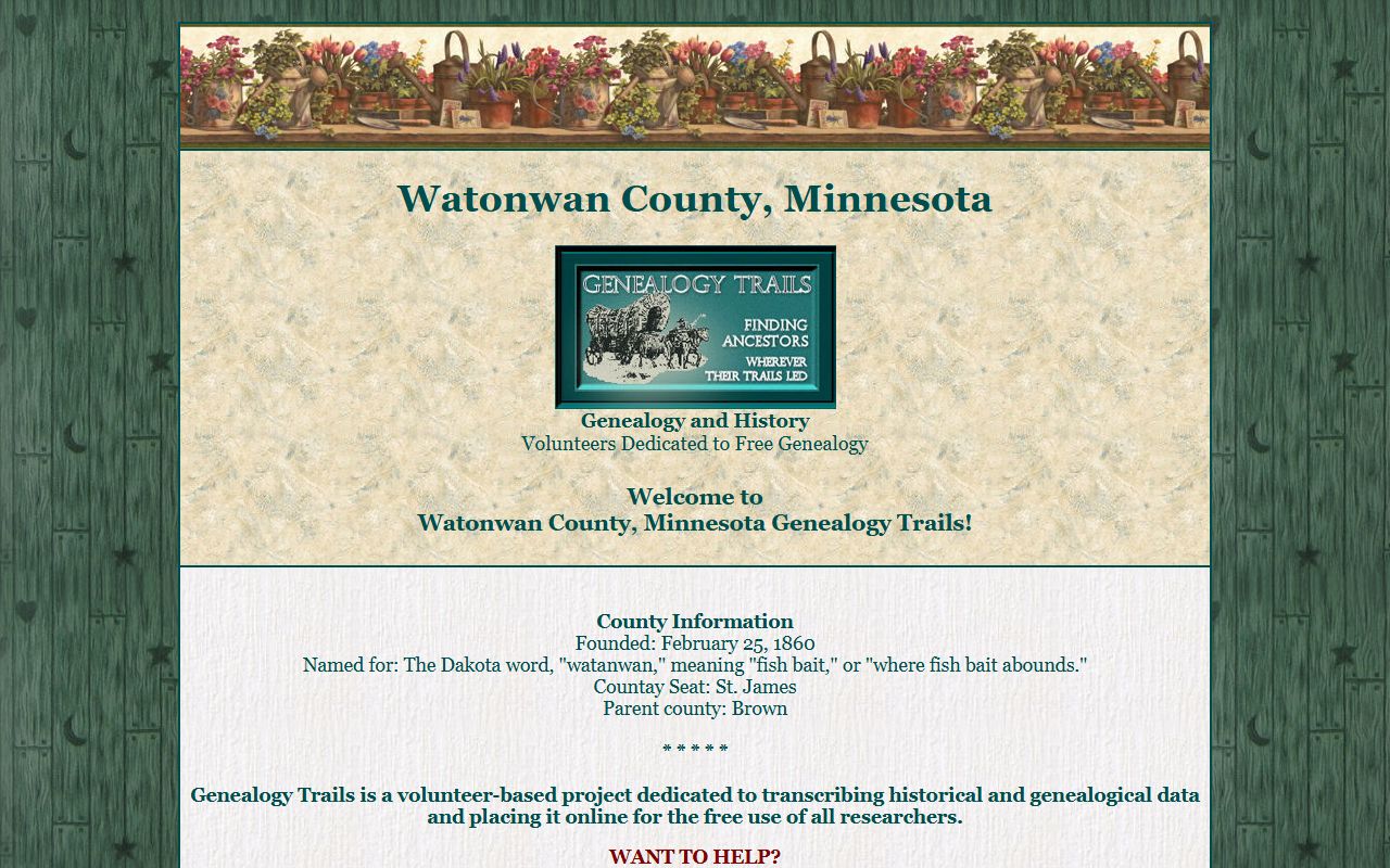 Watonwan County Genealogy Trails records